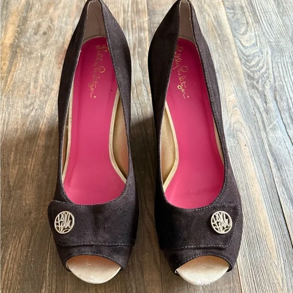 Lilly Pulitzer Brown Suede Peep Toe Wedges - Picture 11 of 12
